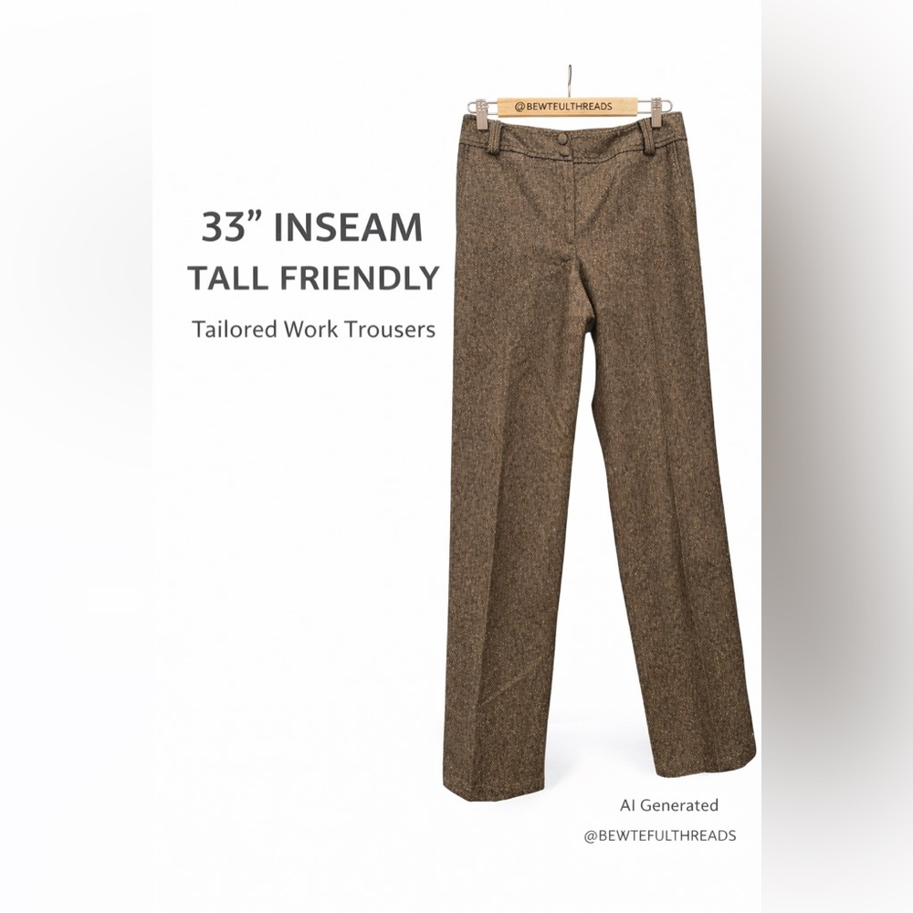 TRIBAL Size 8 Brown Wool-Blend Tall Dress Pants 33” Inseam